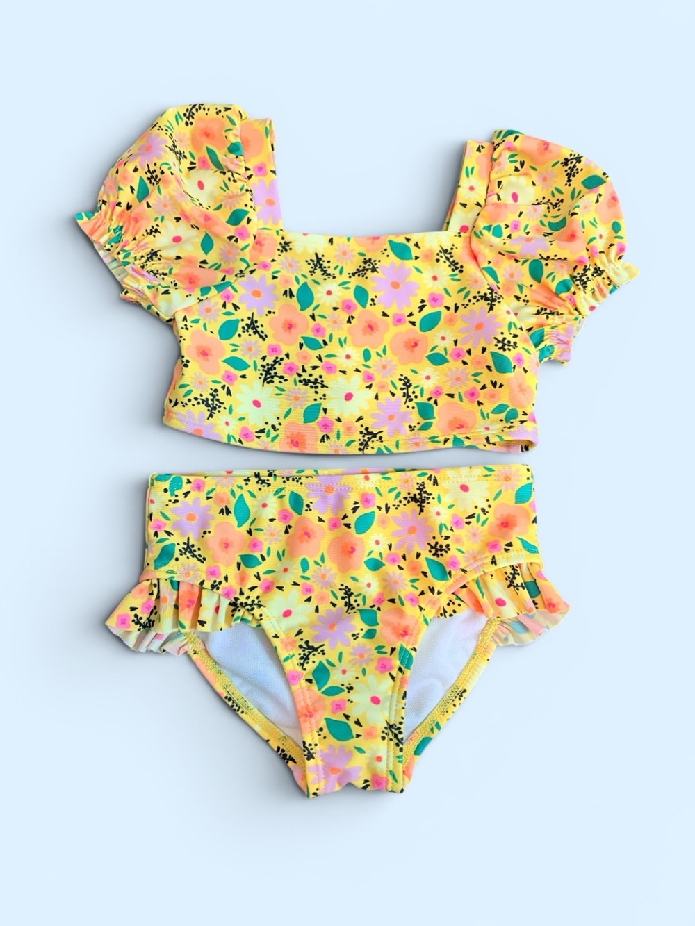 Cat & Jack Yellow Floral Puff Sleeve Ruffle Bikini